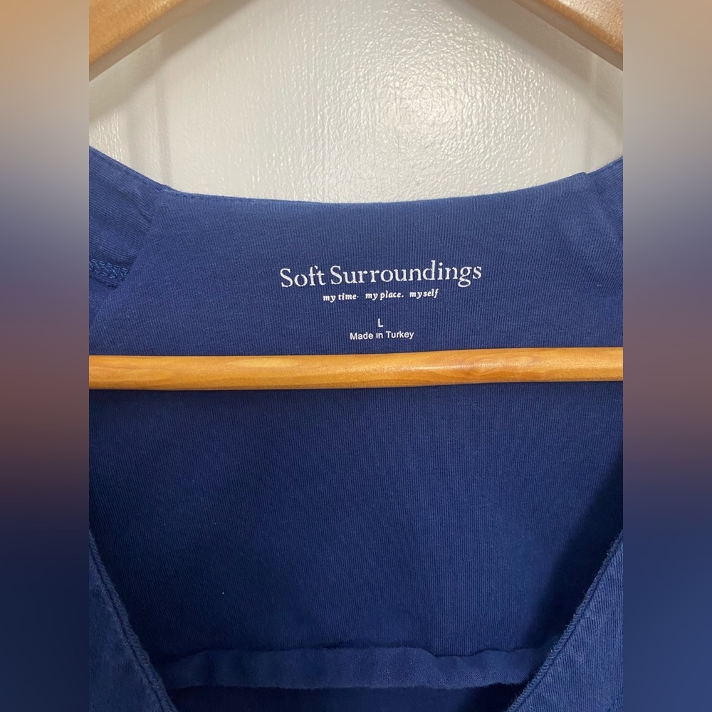 Soft Surroundings Royal Blue Faux Wrap Dress Size Large Casual Loungewear Comfy - Picture 2 of 5